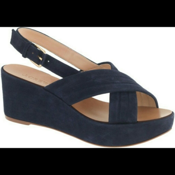 J.CREW Marcie Blue Suede Wedge Sandals - Picture 1 of 12